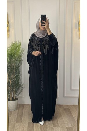 قفطان نسائي شتوي للموسم الجديد فضفاض، انيق ومريح، موديل M 4464 - اسود (خدمة الدفع عند الباب - القياسات المتوفرة 1,2,3)
