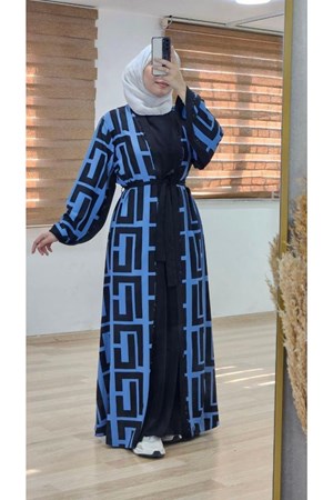 عباية للمحجبات قطعتين مريحة لموسم الربيع والصيف موديل m2032 - ازرق (خدمة الدفع عند الباب - القياسات المتوفرة 4,5,6)