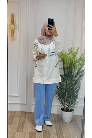 بيجامة نسائية شتوية جديدة موسمية قطعتين حجاب ومناسبة للاستخدام اليومي موديل G1409 - سماوي (خدمة الدفع عند الباب - القياسات المتوفرة 42)