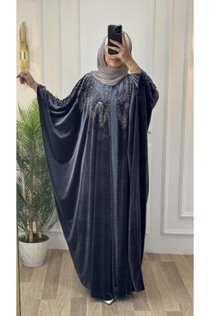 قفطان نسائي شتوي للموسم الجديد فضفاض، انيق ومريح، موديل M 4464 - رمادي (خدمة الدفع عند الباب - القياسات المتوفرة 4)