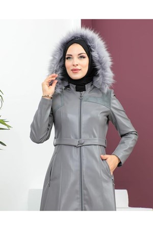 معطف مطر وشتاء نسائي موسمي جديد موديل M9051 - رمادي (خدمة الدفع عند الباب - القياسات المتوفرة 50)
