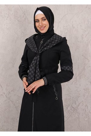 معطف ترنش نسائي موسمي جديد أنيق ومريح بجيوب مزدوجة وحزام موديل 1001 - اسود (خدمة الدفع عند الباب - القياسات المتوفرة 42,44)