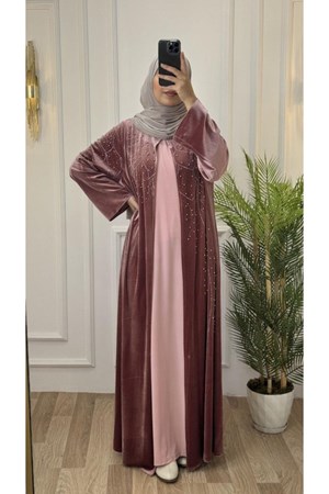 الموسم الجديد عباية نسائية شتوية فستان سهرة قصة انيقة ومريحة موديل 4465 - زهر (خدمة الدفع عند الباب - القياسات المتوفرة XL)