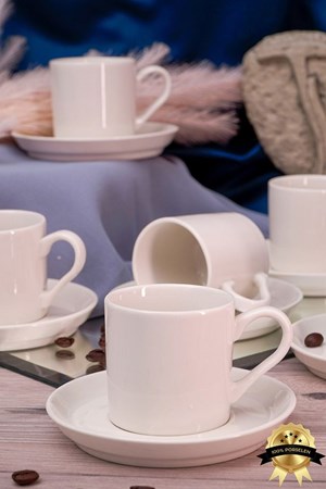 طقم فناجين قهوة هيدا بورسلين زهري، 12 قطعة، من البورسلين، لـ 6 أشخاص، لون أبيض فاتح