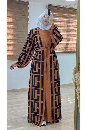 عباية للمحجبات قطعتين مريحة لموسم الربيع والصيف موديل m2032 - بني (خدمة الدفع عند الباب - القياسات المتوفرة 1,2,3,4,5,6)