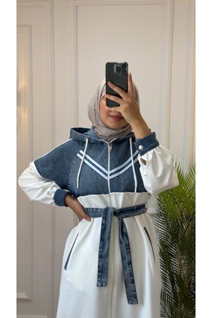 طقم طلعة للمحجبات انيق و للمناسبات جينز+قطن موديل G1178 - ابيض (خدمة الدفع عند الباب - القياسات المتوفرة 38,40,42,44,46)