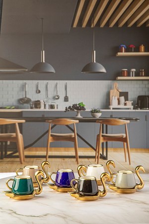 كوب قهوة ليزي سوان مذهب متعدد الألوان، 12 قطعة، مناسب لستة أشخاص