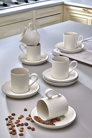 طقم فناجين قهوة مخططة فضي بتصميم خاص من كيتشن لايف ، مكون من 12 قطعة، مناسب لـ 6 أشخاص، سعة 100 مل - طقم فناجين قهوة