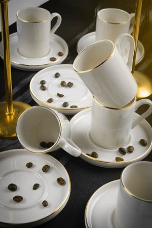 طقم فناجين قهوة كيتشن لايف ، ١٢ قطعة قابلة للتكديس، مطلية بالذهب، لـ 6 أشخاص - طقم فناجين قهوة ١٠٠ مل